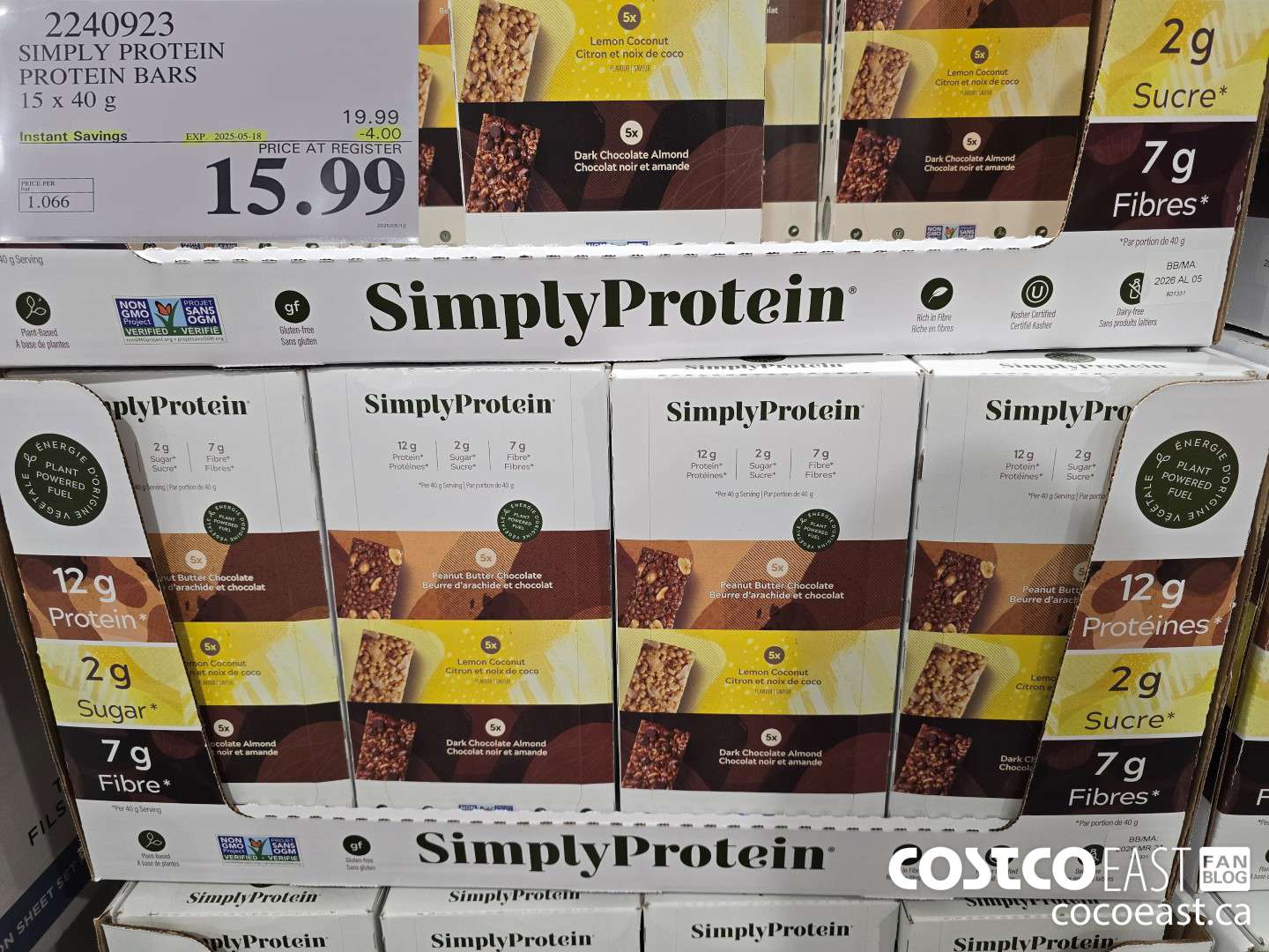 2240923 SIMPLY PROTEIN PROTEIN BARS 15 x 40 g ($4.00 INSTANT SAVINGS EXPIRES ON 2025-05-18) $15.99