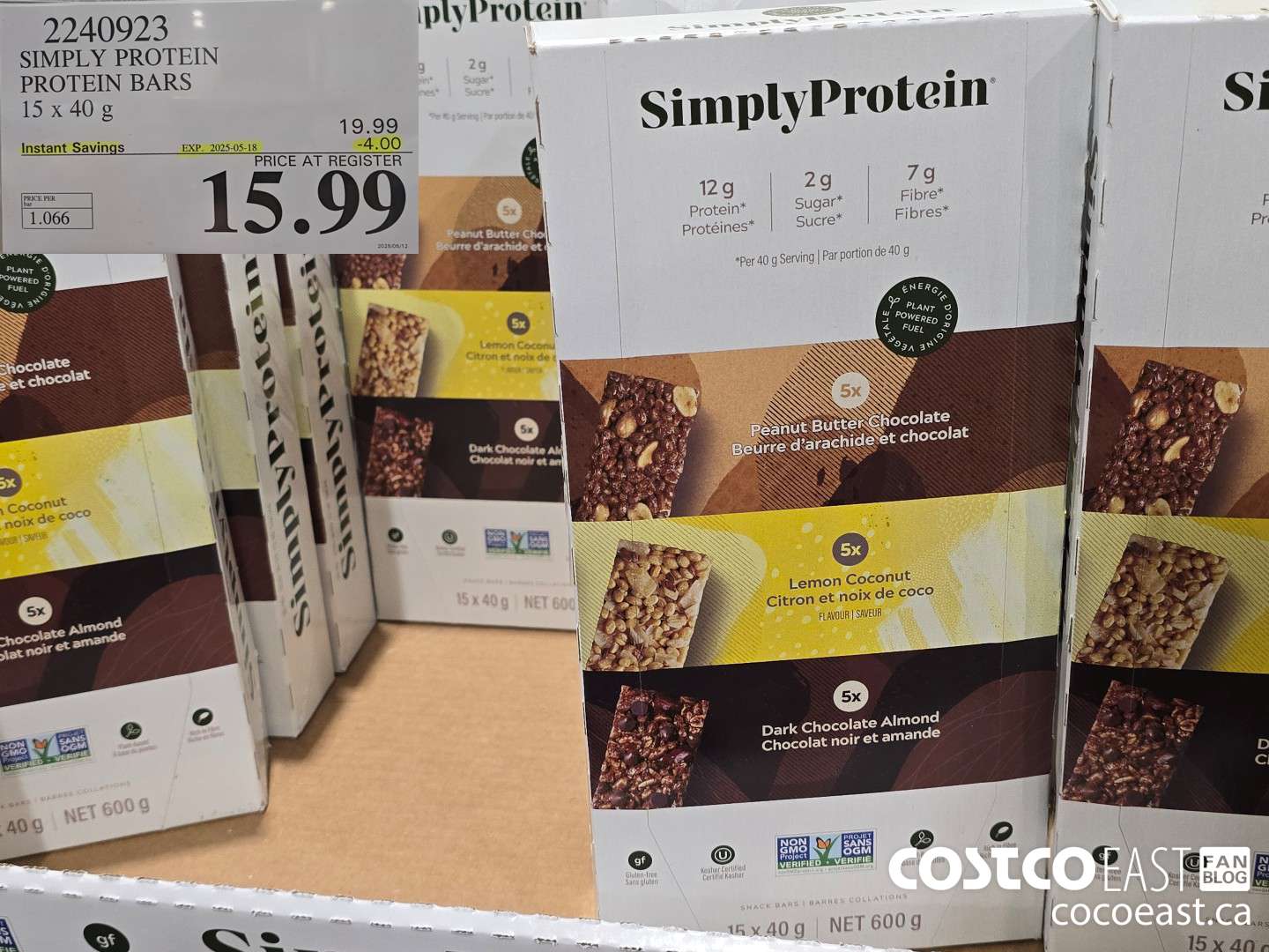 2240923 SIMPLY PROTEIN PROTEIN BARS 15 x 40 g ($4.00 INSTANT SAVINGS EXPIRES ON 2025-05-18) $15.99