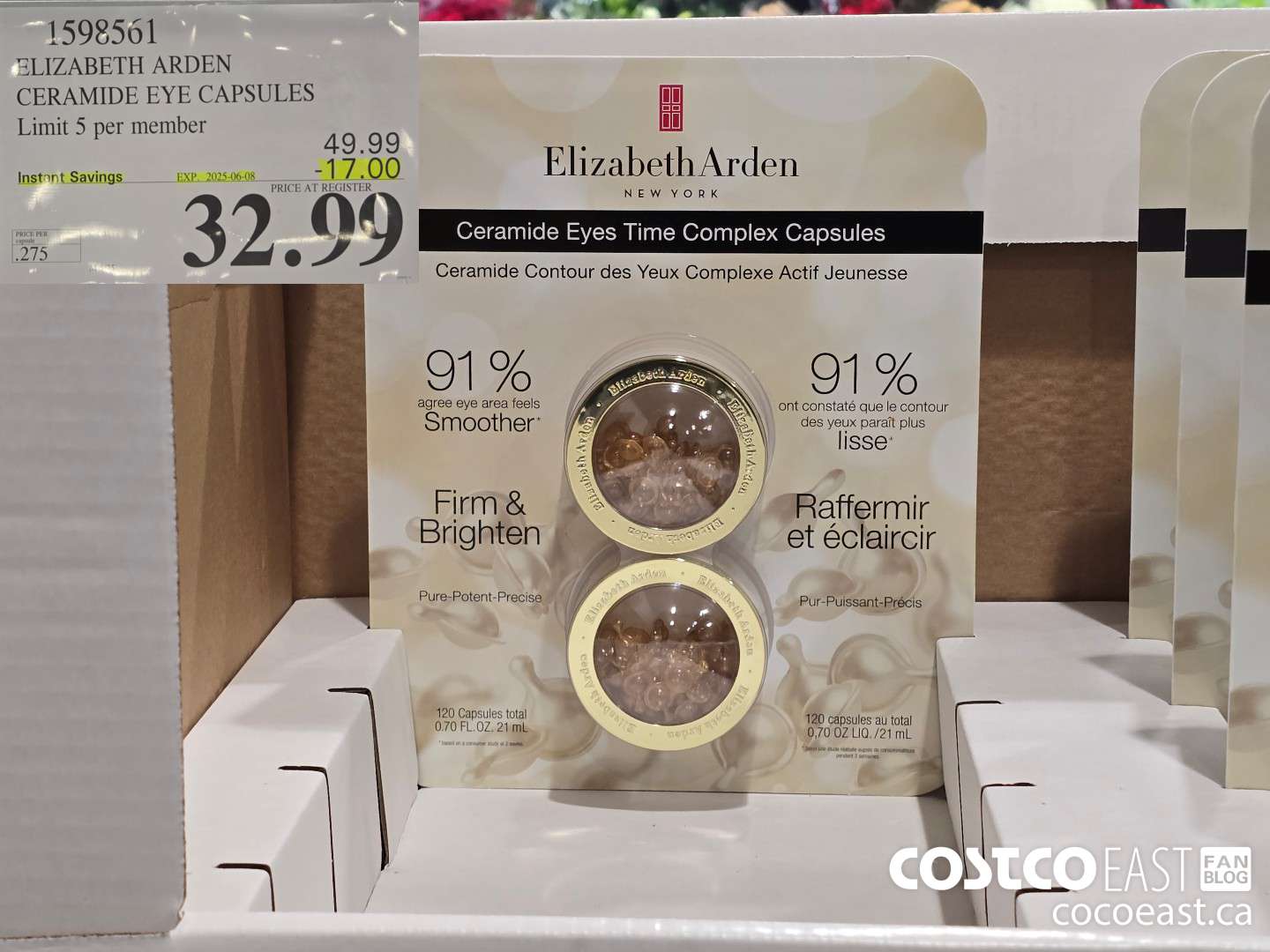 1598501 SLIZABETH ARDEN CERAMIDE EYE CAPSULES Limit 5 per member ($17.00 INSTANT SAVINGS EXPIRES ON 2025-06-08) $39.99