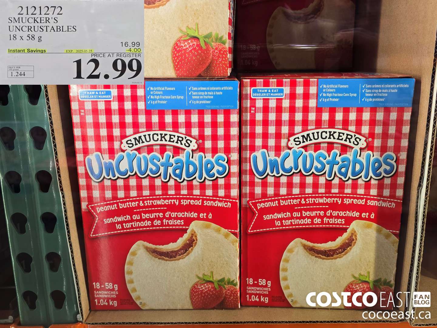 2121272 SMUCKER'S UNCRUSTABLES 18 x 58 g ($4.00 INSTANT SAVINGS EXPIRES ON 2025-05-25) $12.99