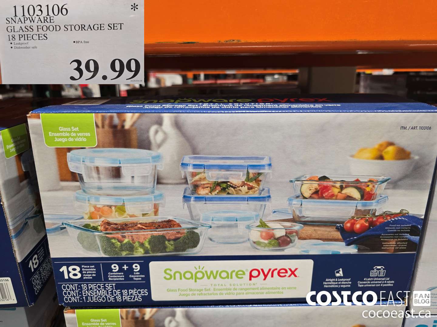 1103106 SNAPWARE GLASS FOOD STORAGE SET 18 PIECES $39.99