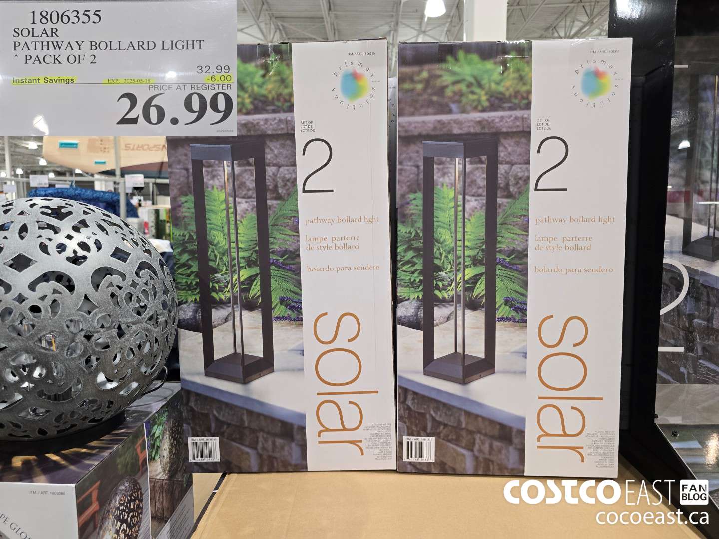 1806355 SOLAR PATHWAY BOLLARD LIGHT PACK OF 2 ($6.00 INSTANT SAVINGS EXPIRES ON 2025-05-18) $26.99