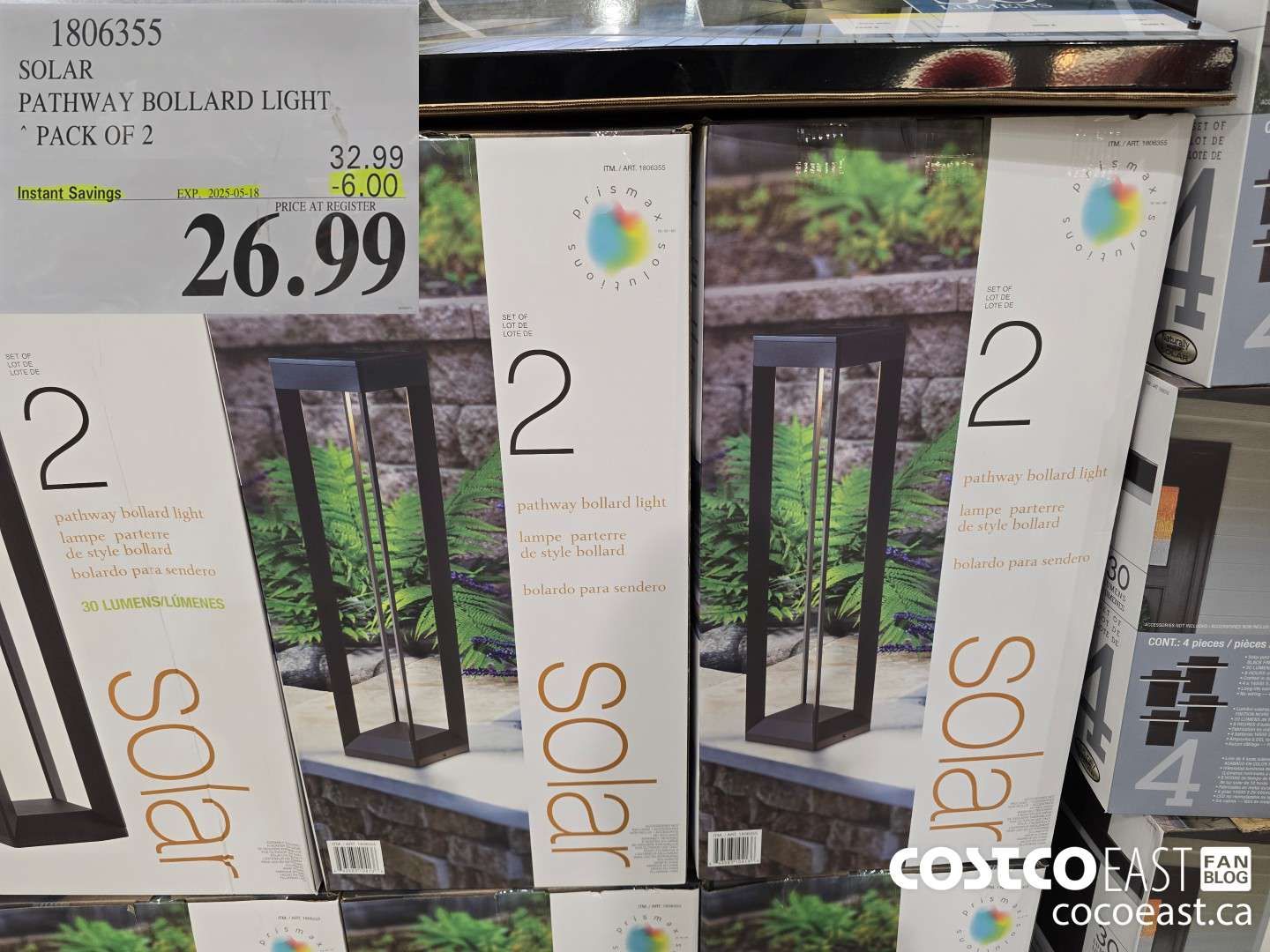 1806355 SOLAR PATHWAY BOLLARD LIGHT PACK OF 2 ($6.00 INSTANT SAVINGS EXPIRES ON 2025-05-18) $26.99