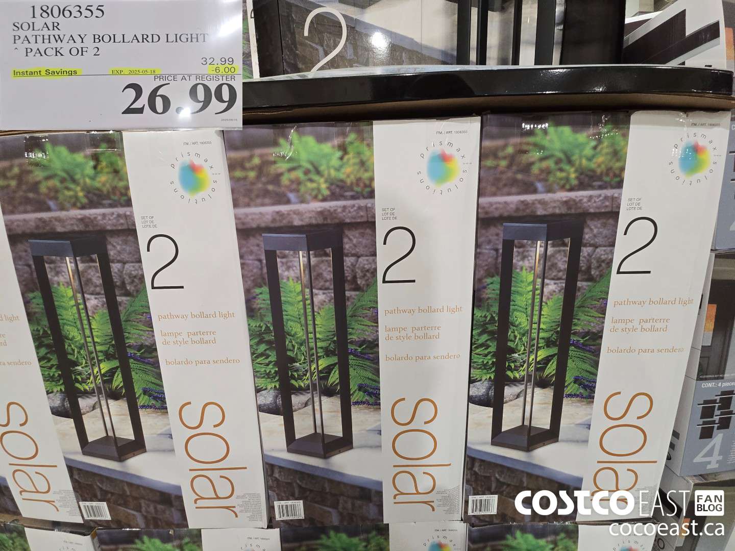 1806355 SOLAR PATHWAY BOLLARD LIGHT PACK OF 2 ($6.00 INSTANT SAVINGS EXPIRES ON 2025-05-18) $26.99