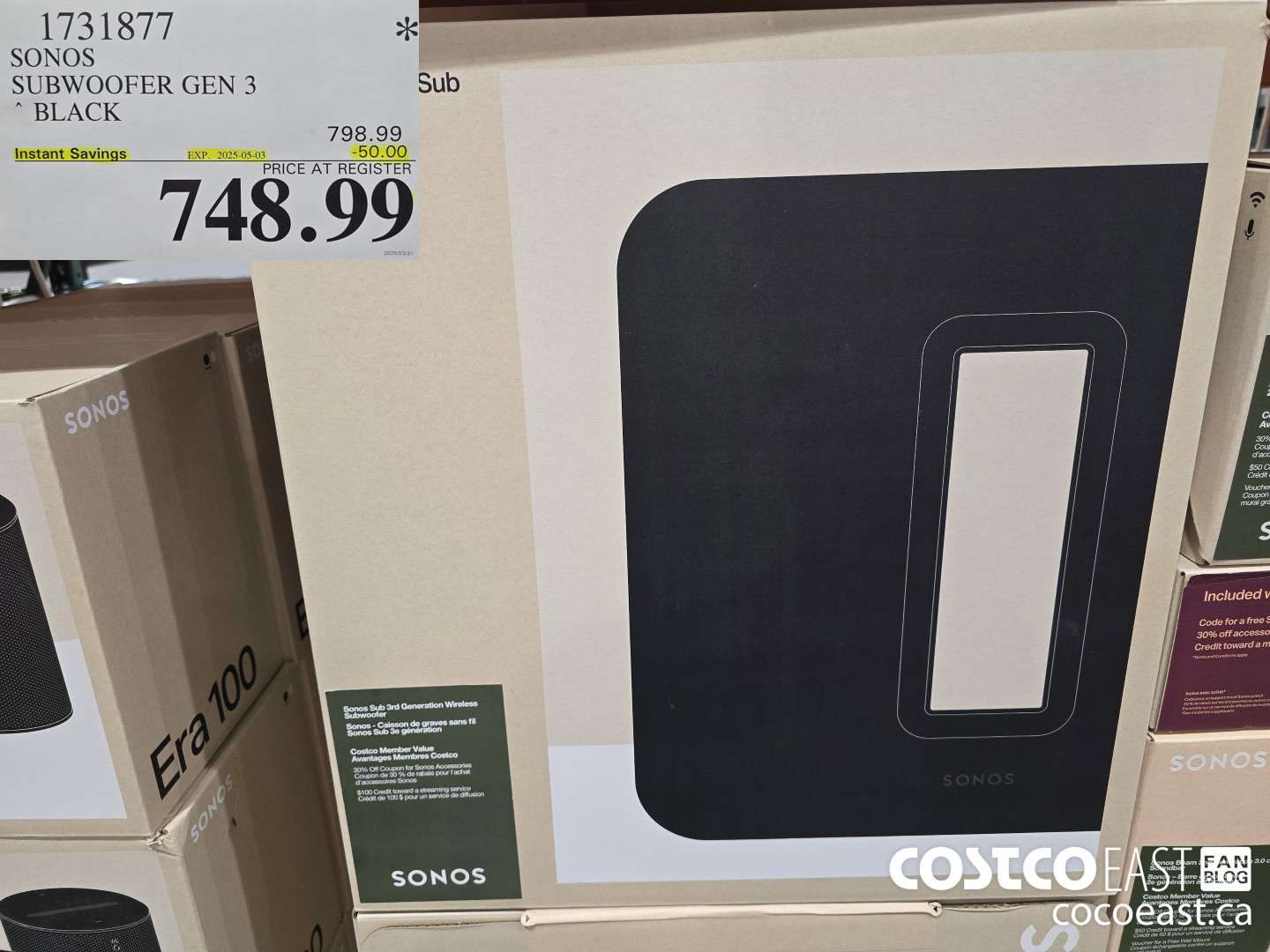 1731877 SONOS SUBWOOFER GEN 3 BLACK ($50.00 INSTANT SAVINGS EXPIRES ON 2025-05-03) $748.99