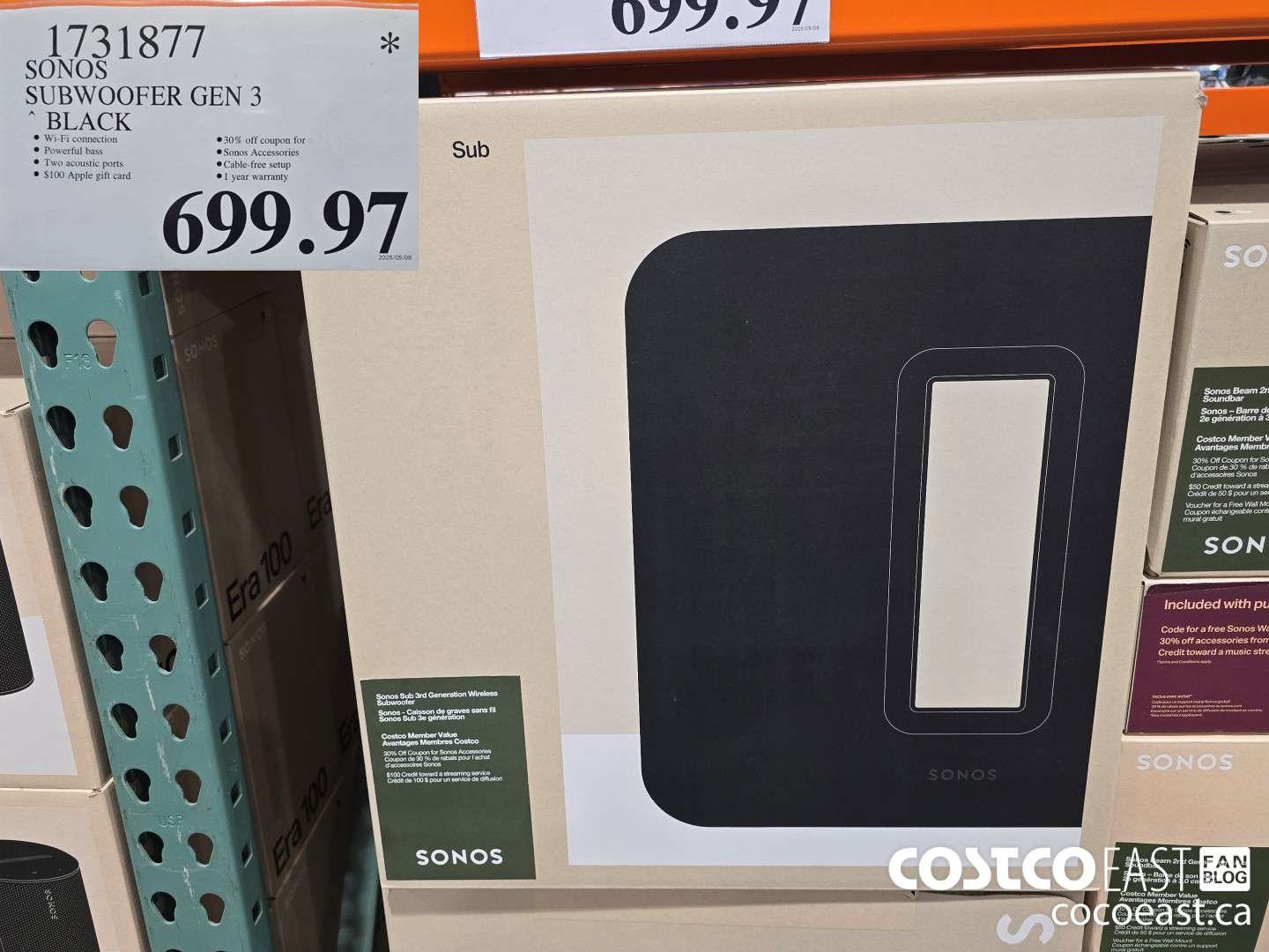 1731877 SONOS SUBWOOFER GEN 3 BLACK $699.97