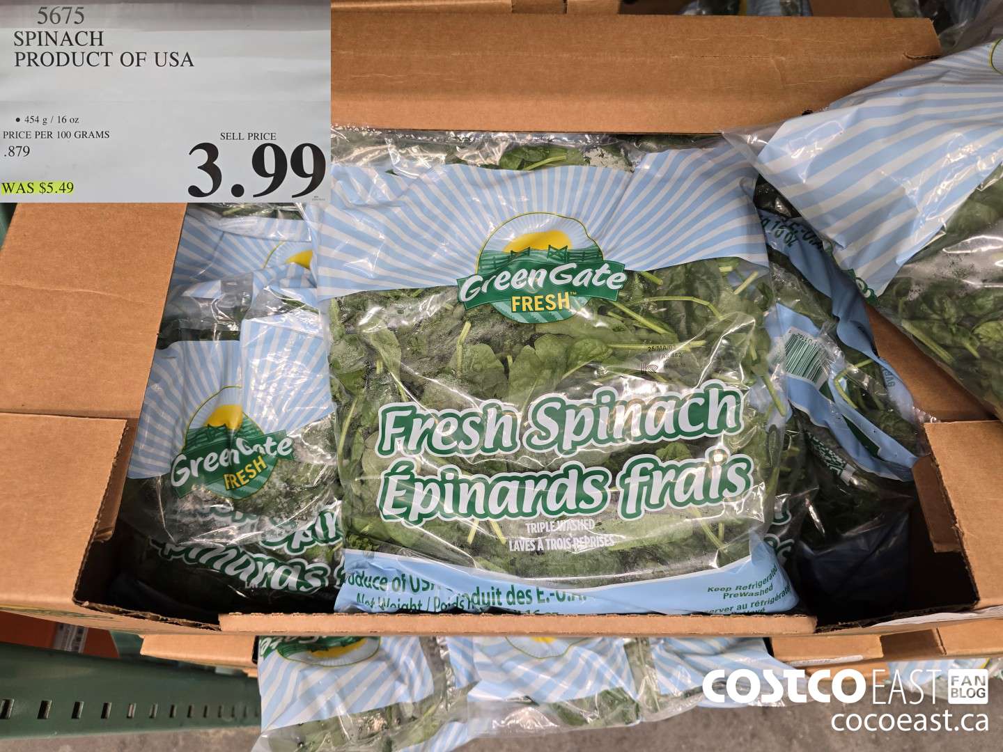 5675 SPINACH PRODUCT OF USA $3.99