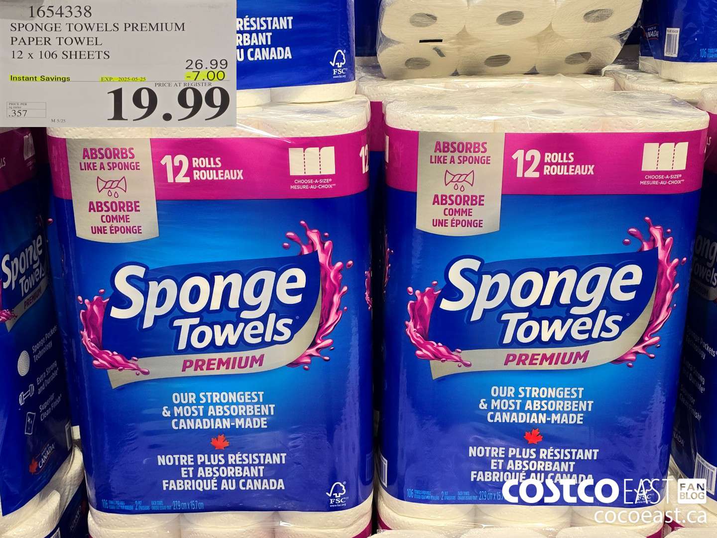 1654338 SPONGE TOWELS PREMIUM PAPER TOWEL 12 x 106 SHEETS ($7.00 INSTANT SAVINGS EXPIRES ON 2025-05-25) $19.99