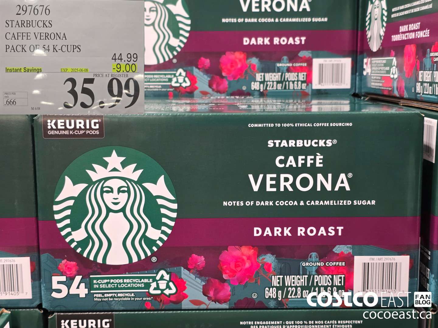 297676 STARBUCKS CAFFE VERONA PACK OF 54 K-CUPS ($9.00 INSTANT SAVINGS EXPIRES ON 2025-06-08) $35.99