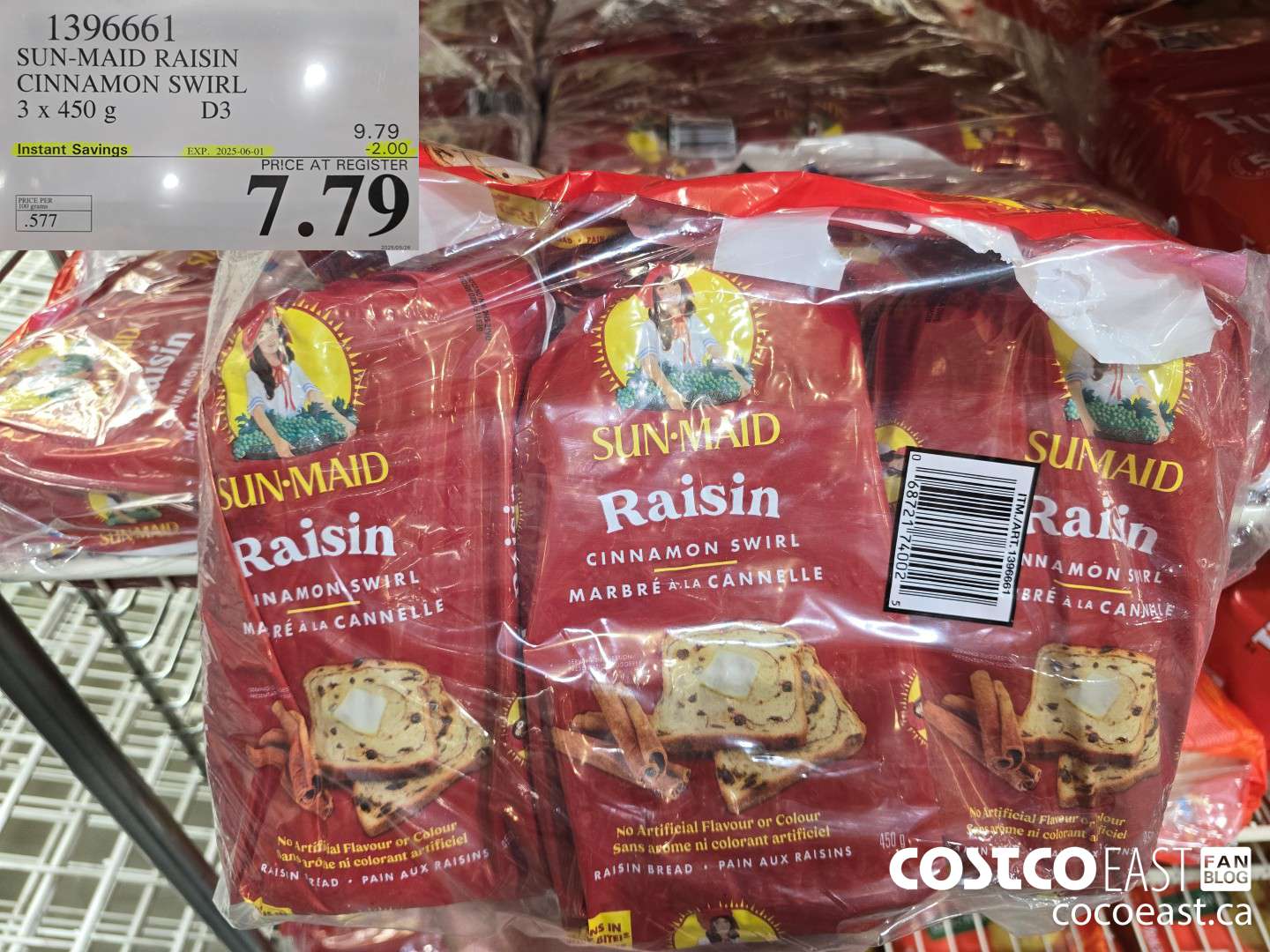 1396661 SUN-MAID RAISIN CINNAMON SWIRL 3 x 450 g ($2.00 INSTANT SAVINGS EXPIRES ON 2025-06-01) $7.79