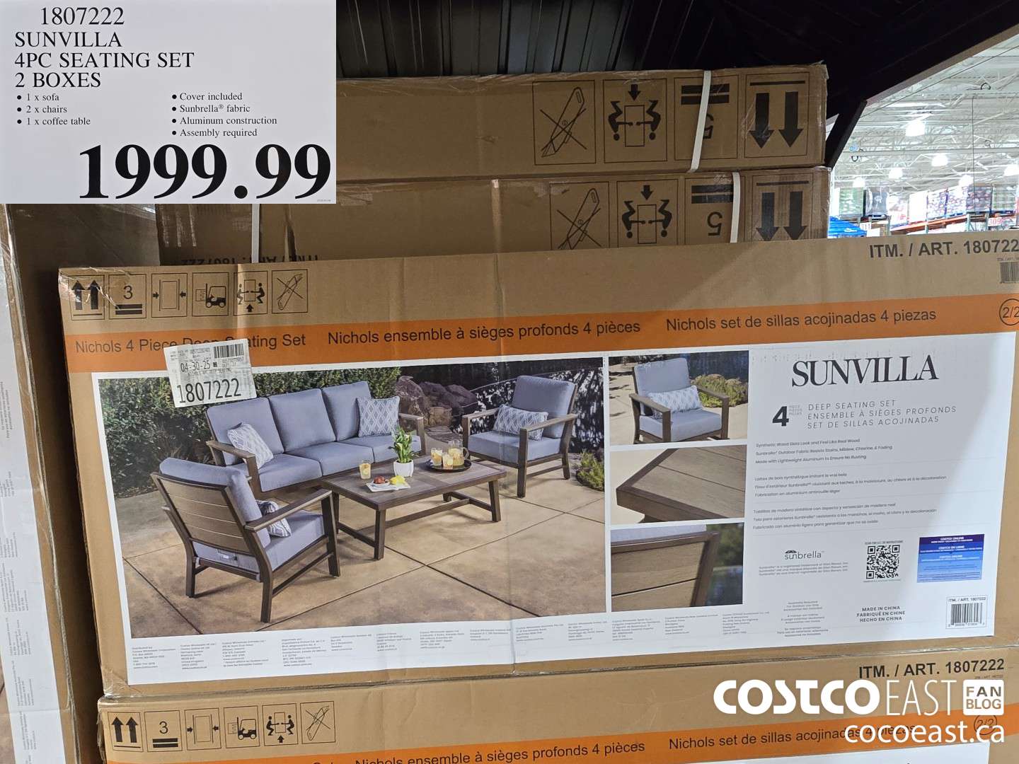 1807222 SUNVILLA 4PC SEATING SET 2 BOXES $1999.99