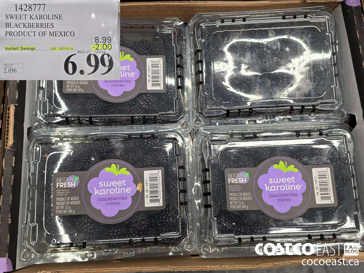 1428777 SWEET KAROLINE BLACKBERRIES PRODUCT OF MEXICO ($2.00 INSTANT SAVINGS EXPIRES ON 2025-05-11) $6.99