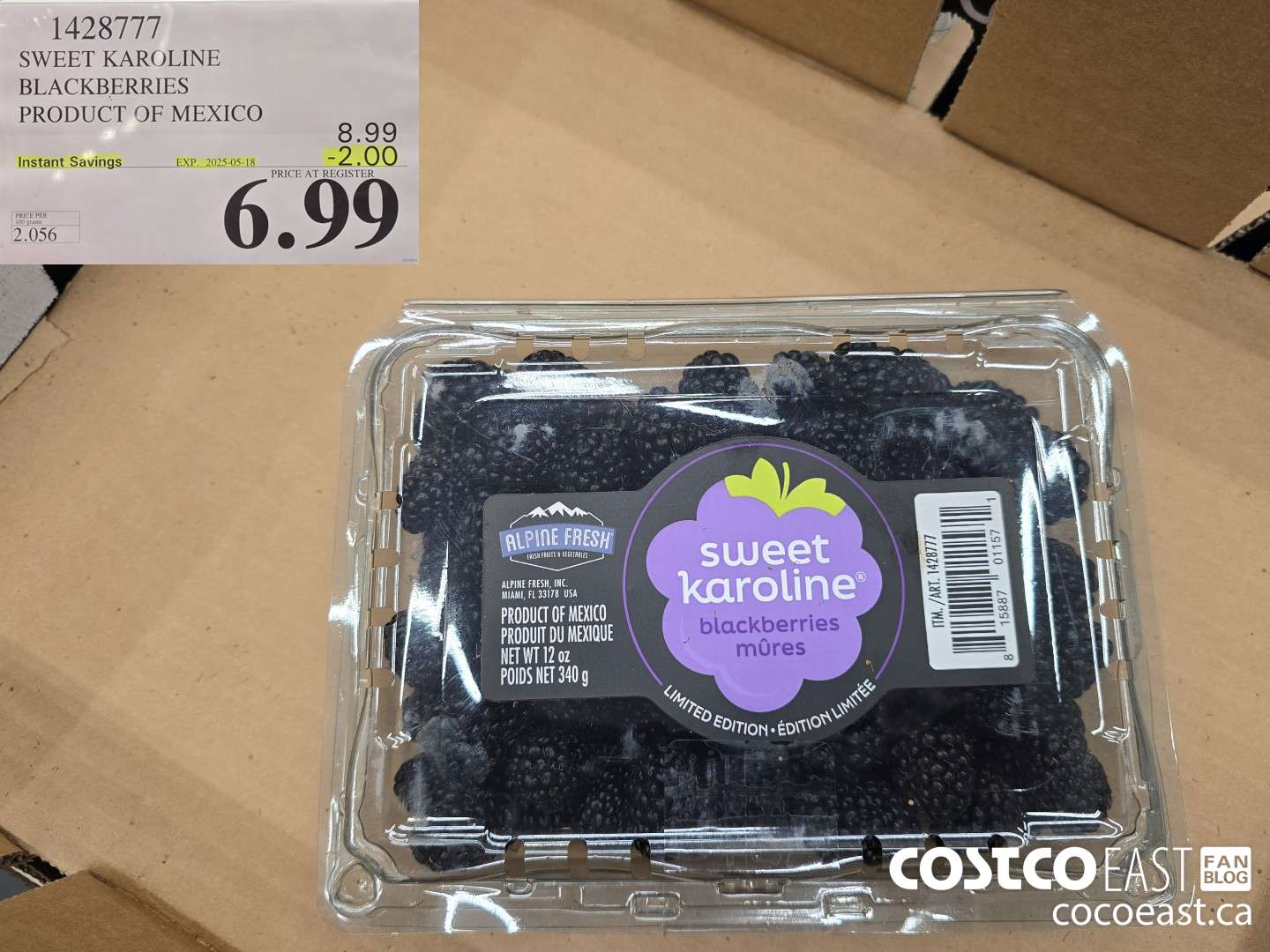 1428777 SWEET KAROLINE BLACKBERRIES PRODUCT OF MEXICO ($2.00 INSTANT SAVINGS EXPIRES ON 2025-05-18) $6.99