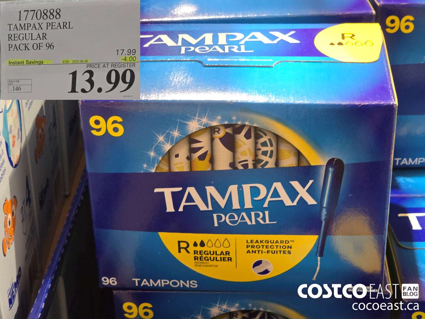 1770888 TAMPAX PEARL REGULAR PACK OF 96 ($4.00 INSTANT SAVINGS EXPIRES ON 2025-06-08) $13.99