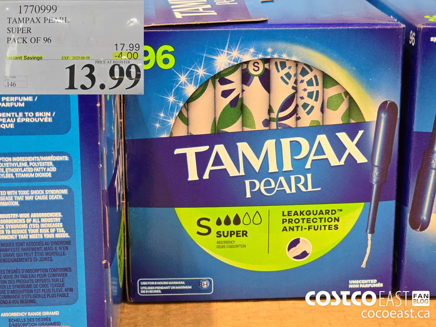 1770999 TAMPAX PEARL SUPER PACK OF 96 ($4.00 INSTANT SAVINGS EXPIRES ON 2025-06-08) $13.99