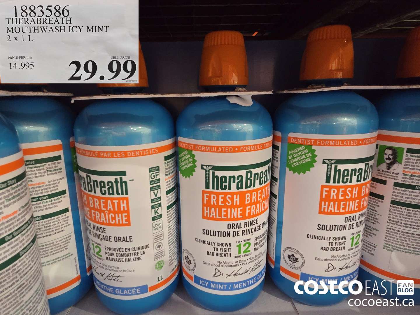 1883586 THERABREATH MOUTHWASH ICY MINT 2 X 1L $29.99