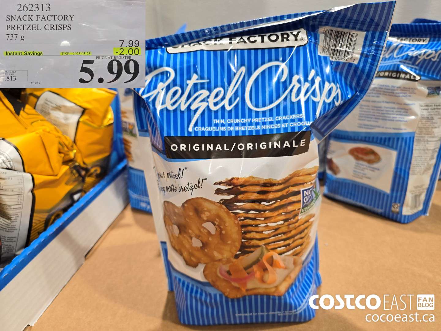 262313 THE SNACK FACTORY PRETZEL CRISPS 737 G ($2.00 INSTANT SAVINGS EXPIRES ON 2025-05-25) $5.99