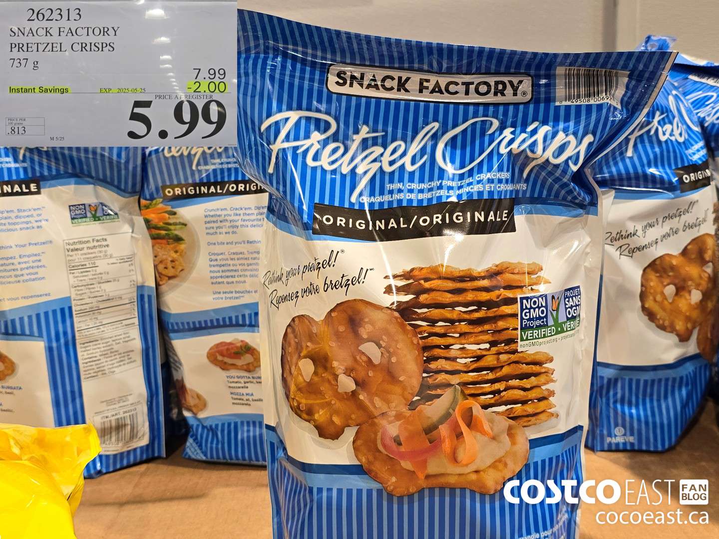 262313 THE SNACK FACTORY PRETZEL CRISPS 737 G ($2.00 INSTANT SAVINGS EXPIRES ON 2025-05-25) $5.99