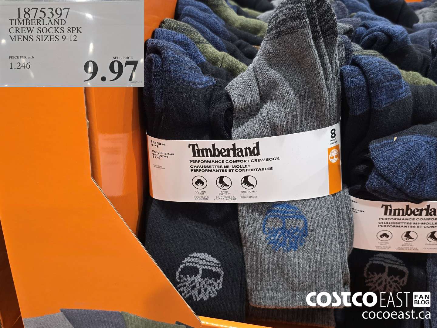 1875397 TIMBERLAND CREW SOCKS 8PK MENS SIZES 9-12 $9.97
