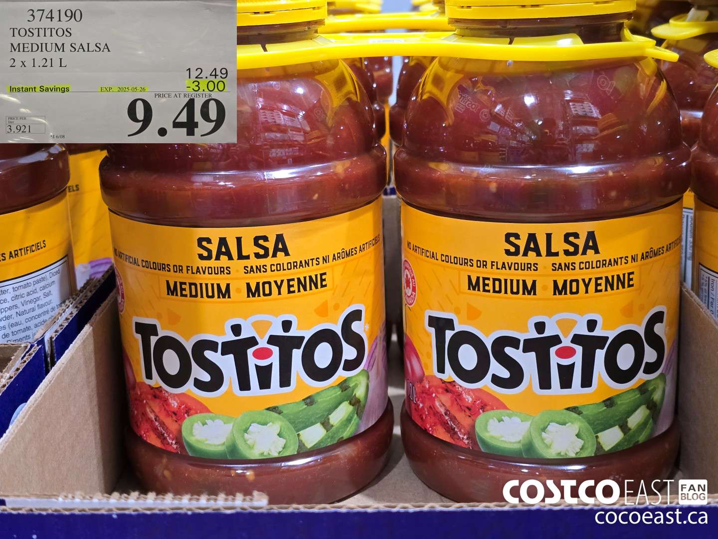 374190 TOSTITOS MEDIUM SALSA 2 X 1.21 L ($2.50 INSTANT SAVINGS EXPIRES ON 2025-05-26) $9.49