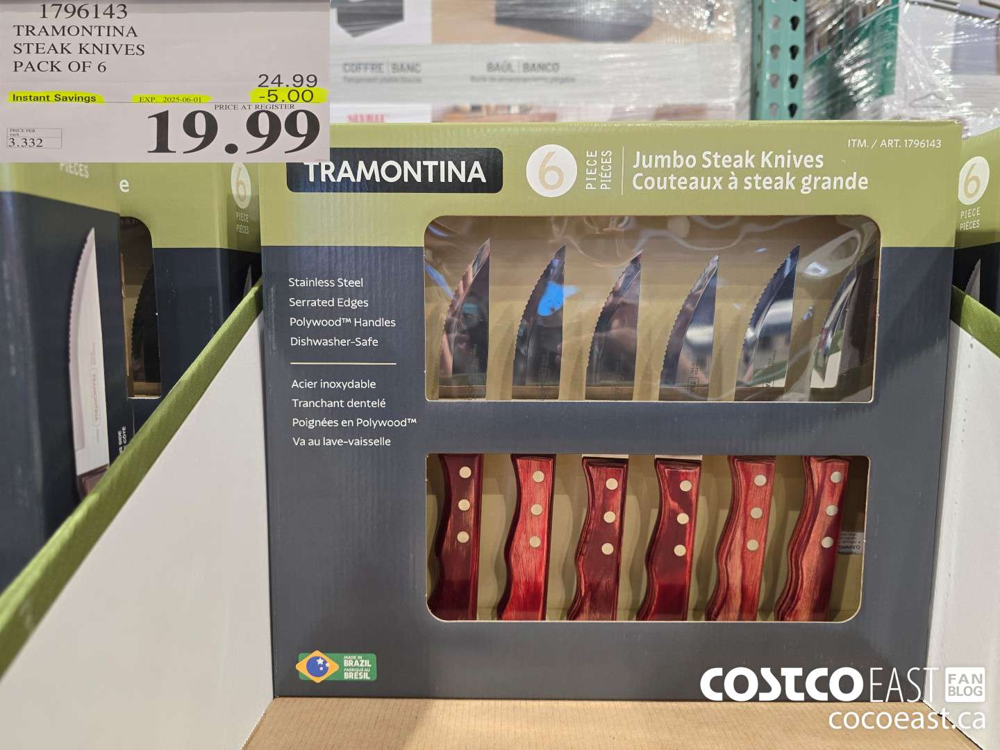 1796143 TRAMONTINA STEAK KNIVES PACK OF 6 ($5.00 INSTANT SAVINGS EXPIRES ON 2025-06-01) $19.99