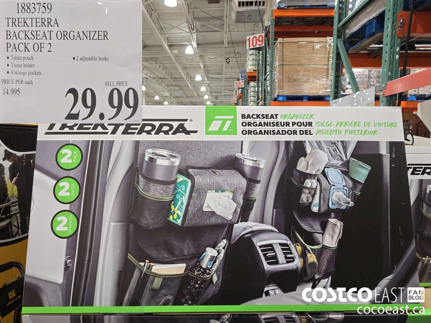 1883759 TREKTERRA BACKSEAT ORGANIZER PACK OF 2 $29.99