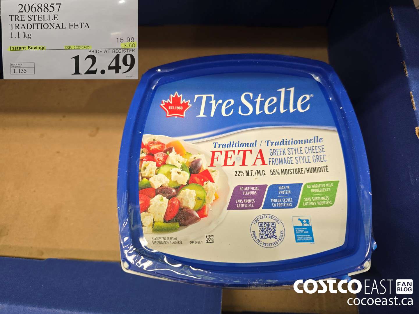2068857 TRE STELLE TRADITIONAL FETA 1.1 KG ($3.50 INSTANT SAVINGS EXPIRES ON 2025-05-25) $12.49