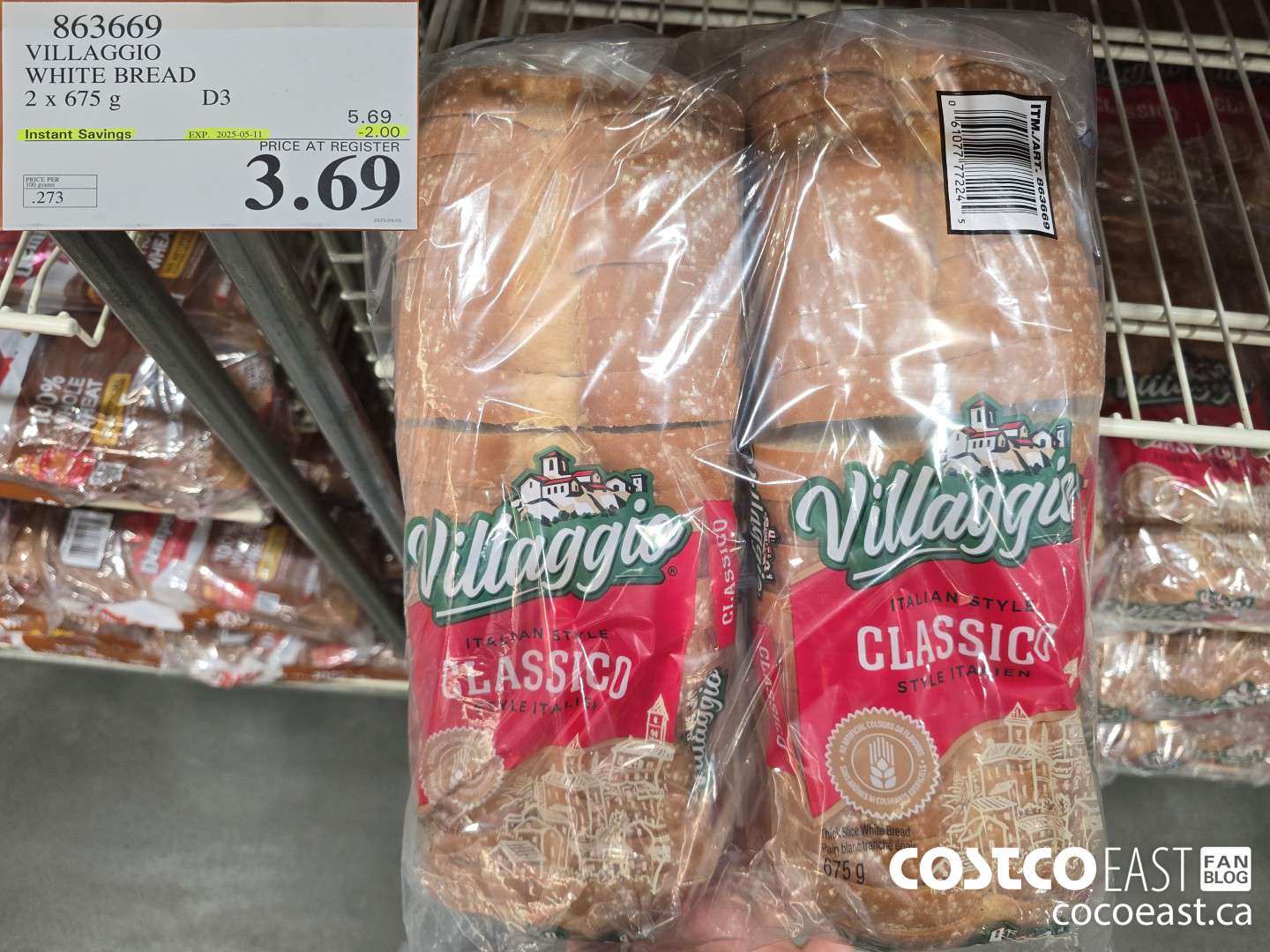 863669 VILLAGGIO WHITE BREAD 2 X 675G ($2.00 INSTANT SAVINGS EXPIRES ON 2025-05-11) $3.69