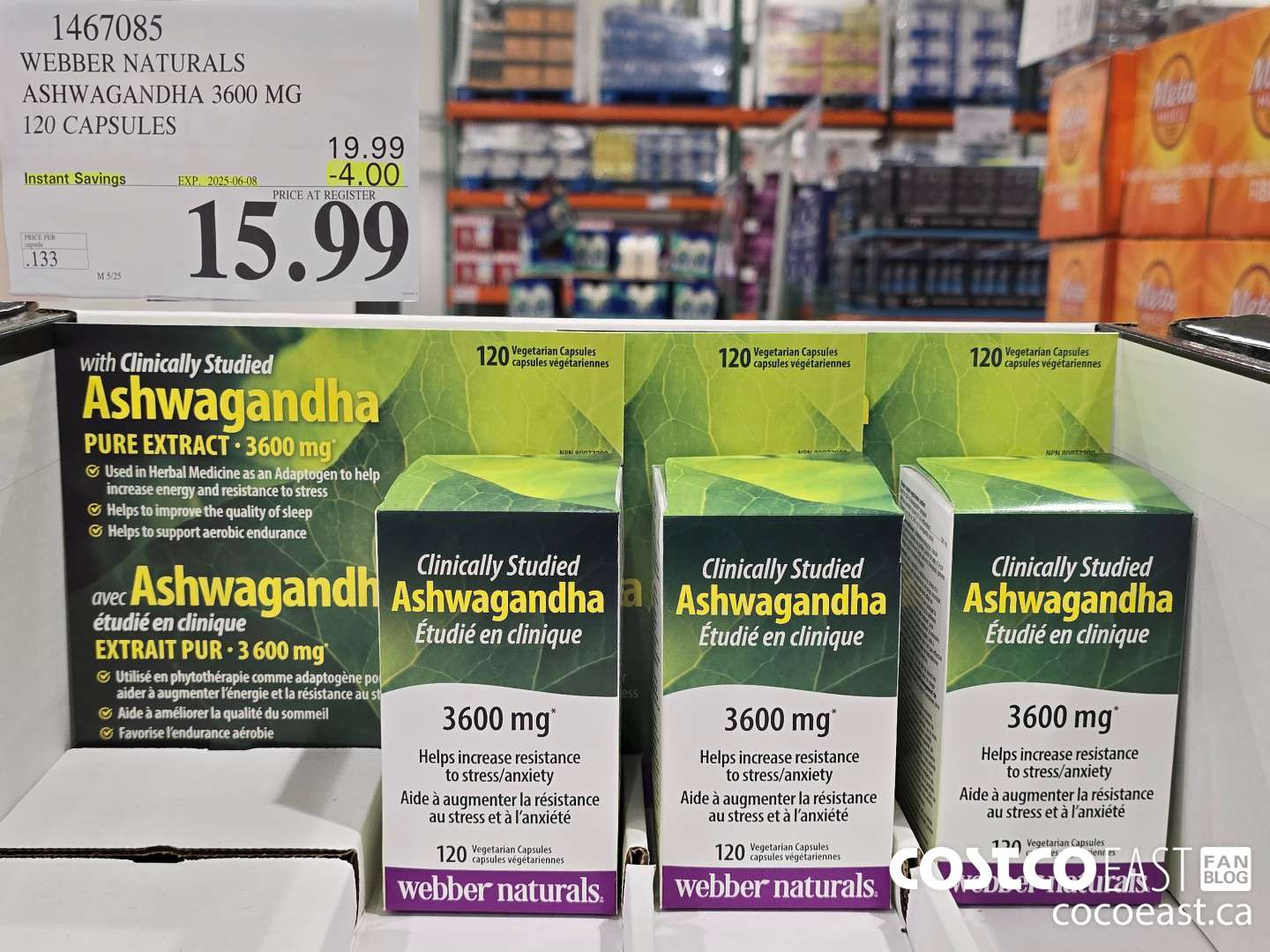 1467085 WEBBER NATURALS ASHWAGANDHA 3600MG 120 VEGETARIAN CAPS ($4.00 INSTANT SAVINGS EXPIRES ON 2025-06-08) $15.99