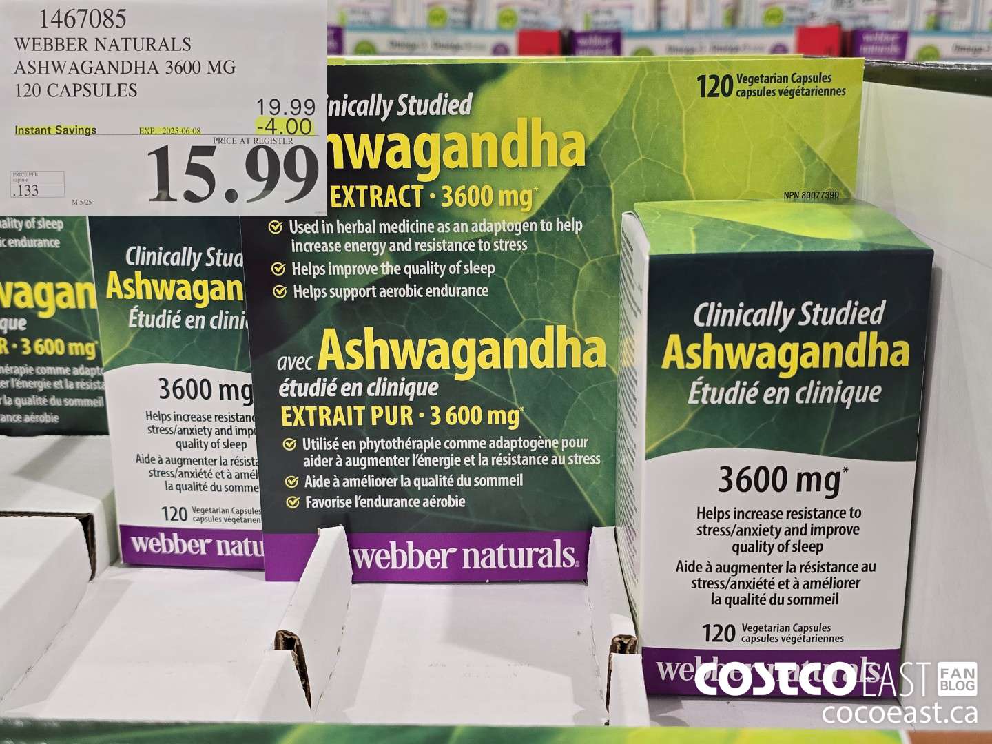 1467085 WEBBER NATURALS ASHWAGANDHA 3600MG 120 VEGETARIAN CAPS ($4.00 INSTANT SAVINGS EXPIRES ON 2025-06-08) $15.99
