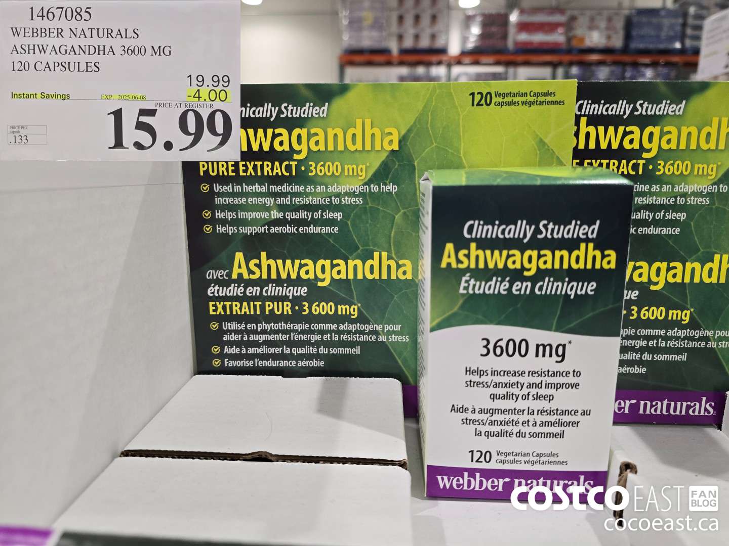 1467085 WEBBER NATURALS ASHWAGANDHA 3600MG 120 VEGETARIAN CAPS ($4.00 INSTANT SAVINGS EXPIRES ON 2025-06-08) $15.99