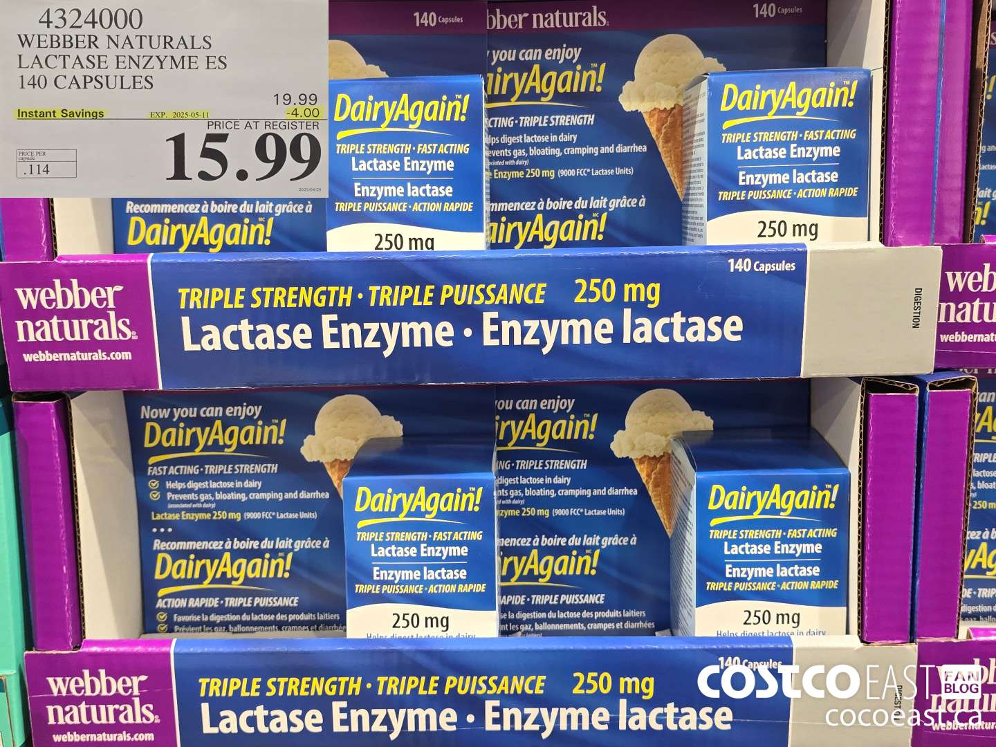 4324000 WEBBER NATURALS LACTASE ENZYME ES 140 CAPSULES ($4.00 INSTANT SAVINGS EXPIRES ON 2025-05-11) $15.99