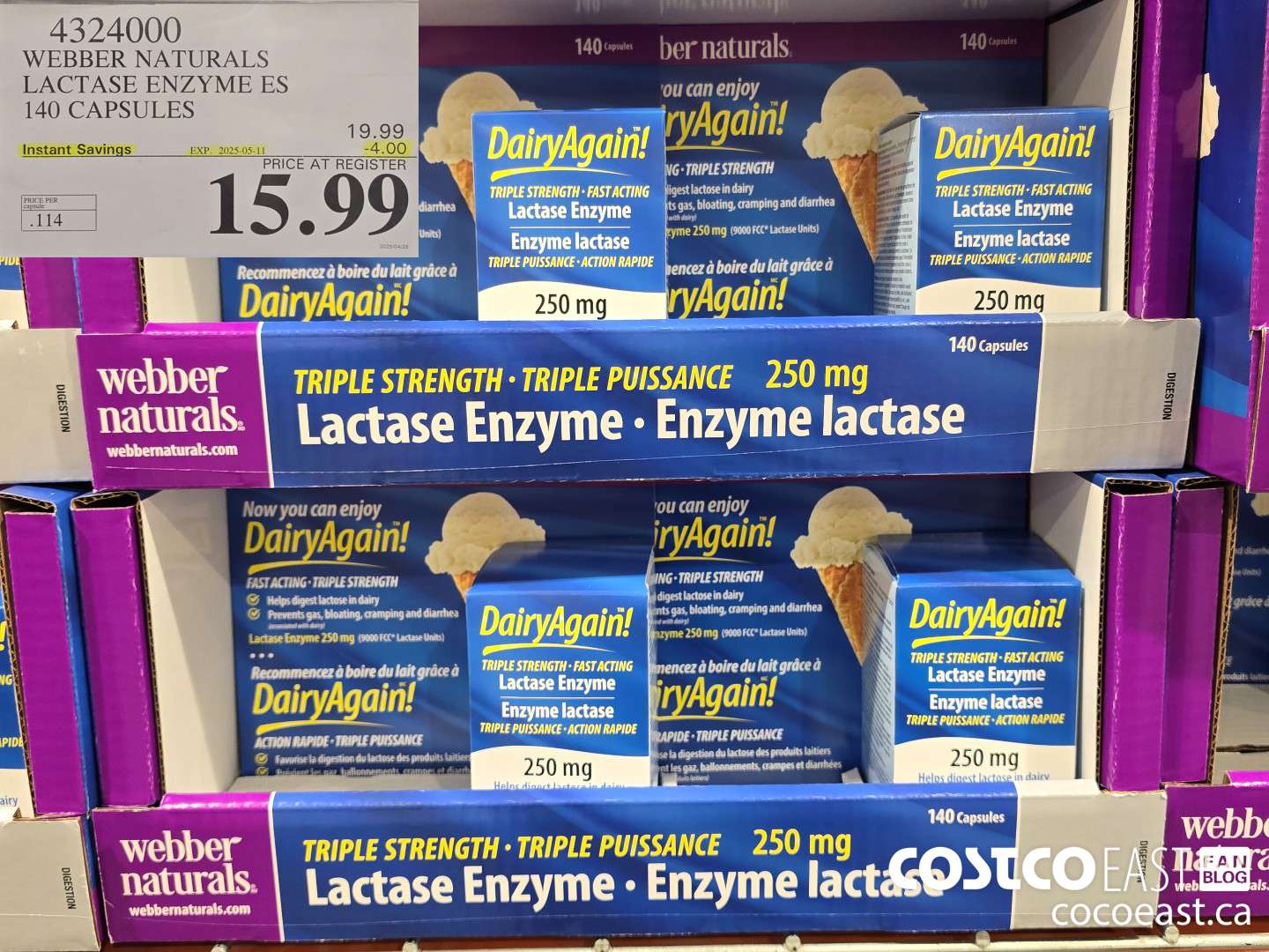 4324000 WEBBER NATURALS LACTASE ENZYME ES 140 CAPSULES ($4.00 INSTANT SAVINGS EXPIRES ON 2025-05-11) $15.99