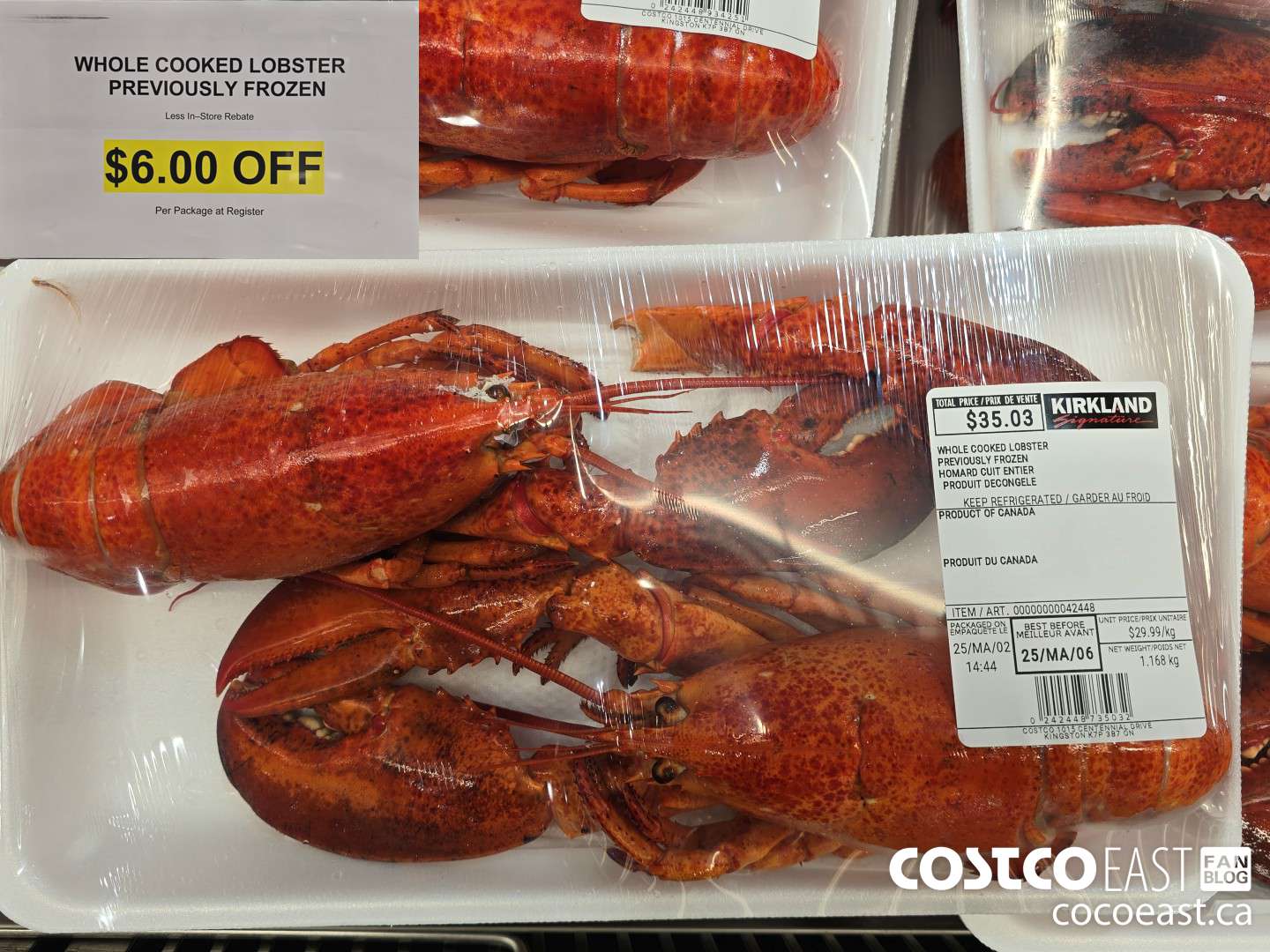 42448 WHOLE COOKED LOBSTER PREVIOUSLY FROZEN ($6.00 INSTANT SAVINGS)
