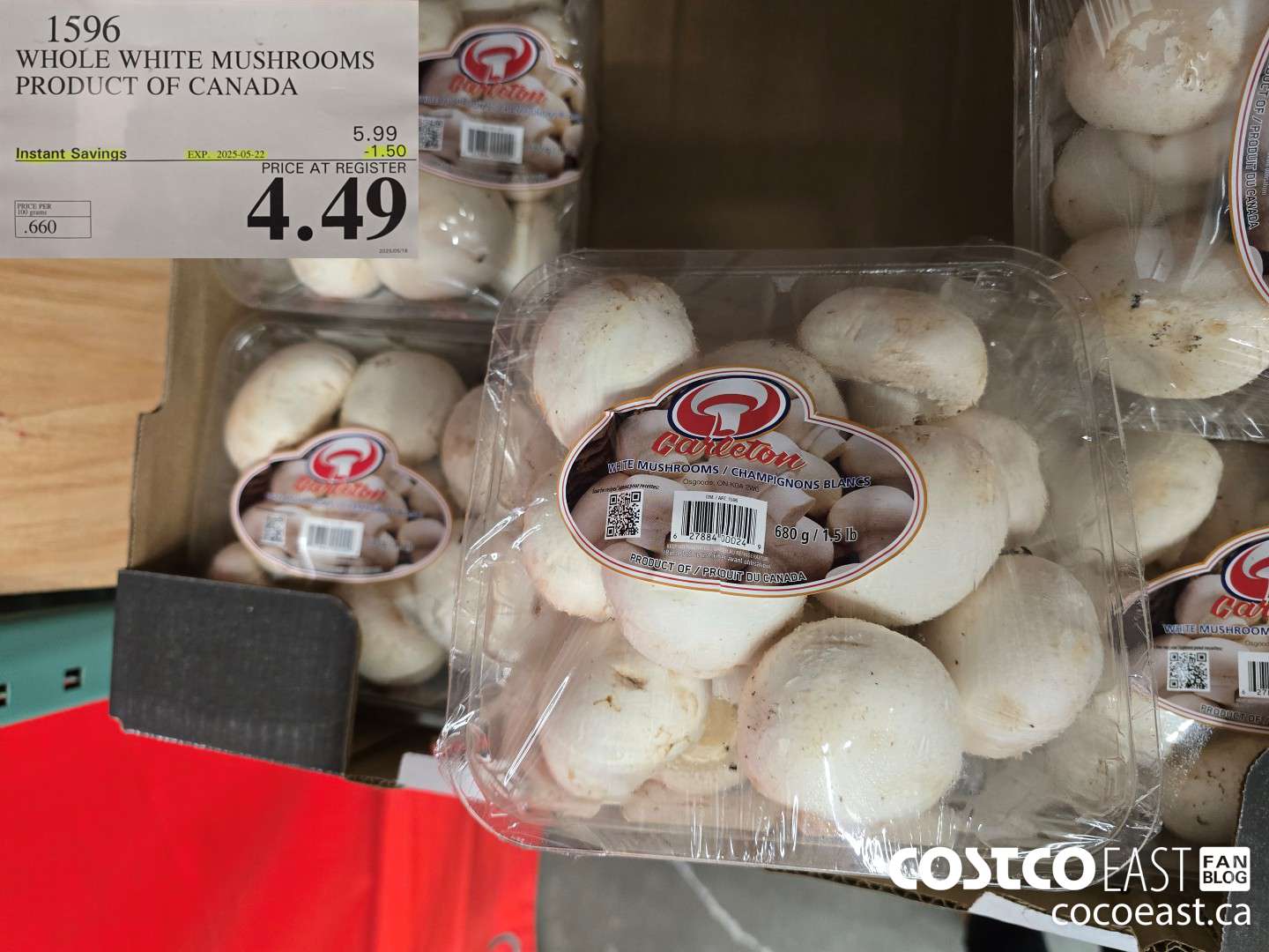 1596 WHOLE WHITE MUSHROOMS PRODUCT OF CANADA ($1.50 INSTANT SAVINGS EXPIRES ON 2025-05-22) $4.49
