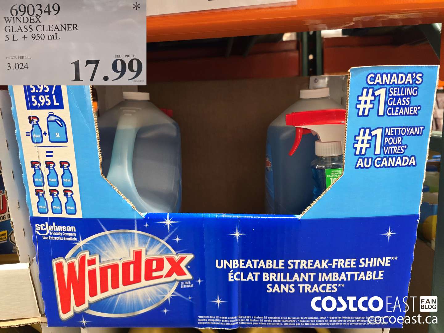 690349 WINDEX GLASS CLEANER 5 L + 950 ML $17.99