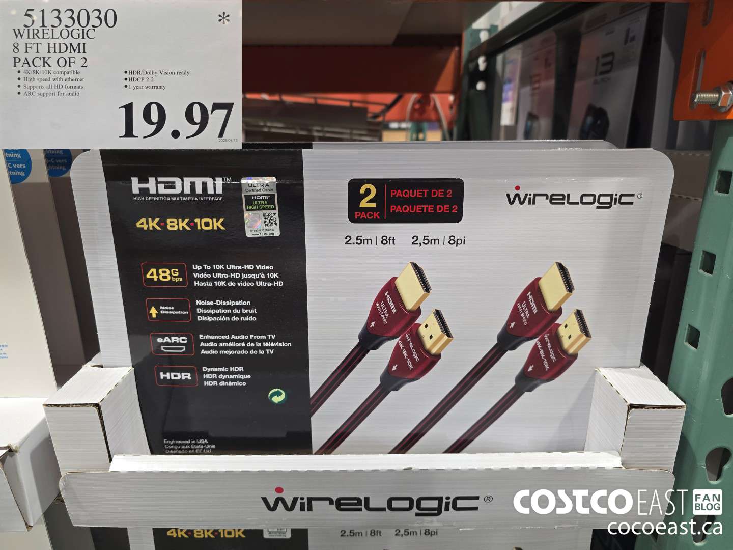 5133030 WIRELOGIC 8 FT HDMI PACK OF 2 $19.97
