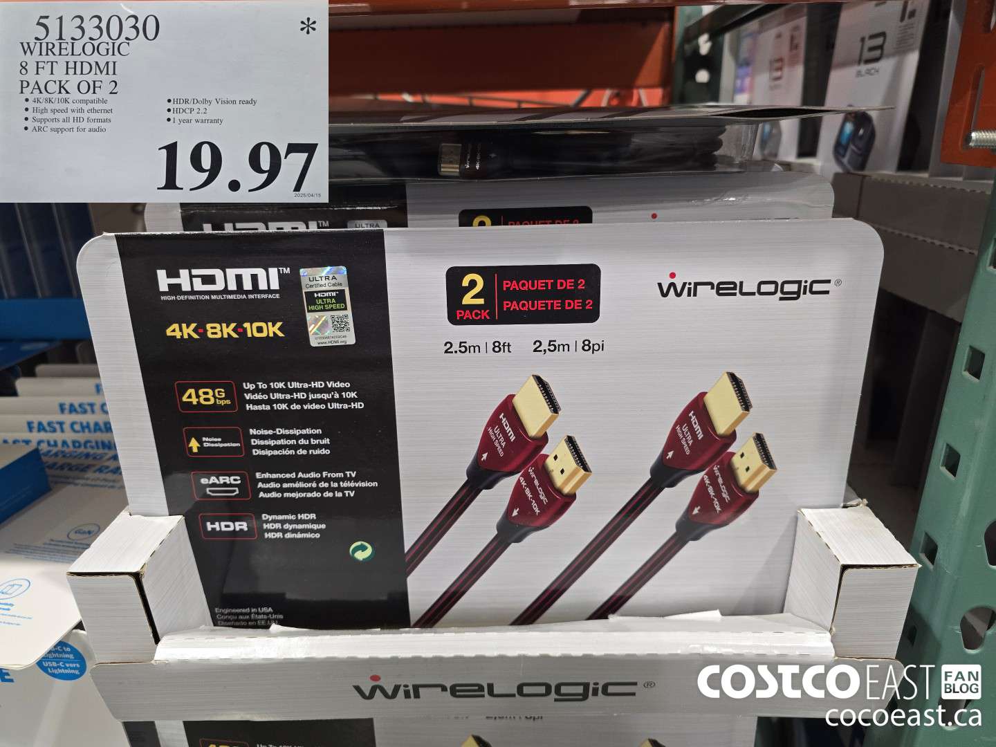 5133030 WIRELOGIC 8 FT HDMI PACK OF 2 $19.97