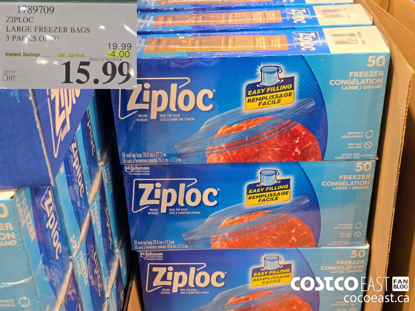 1789709 ZIPLOC LARGE FREEZER BAGS 3 PACKS OF 50 ($4.00 INSTANT SAVINGS EXPIRES ON 2025-06-08) $15.99