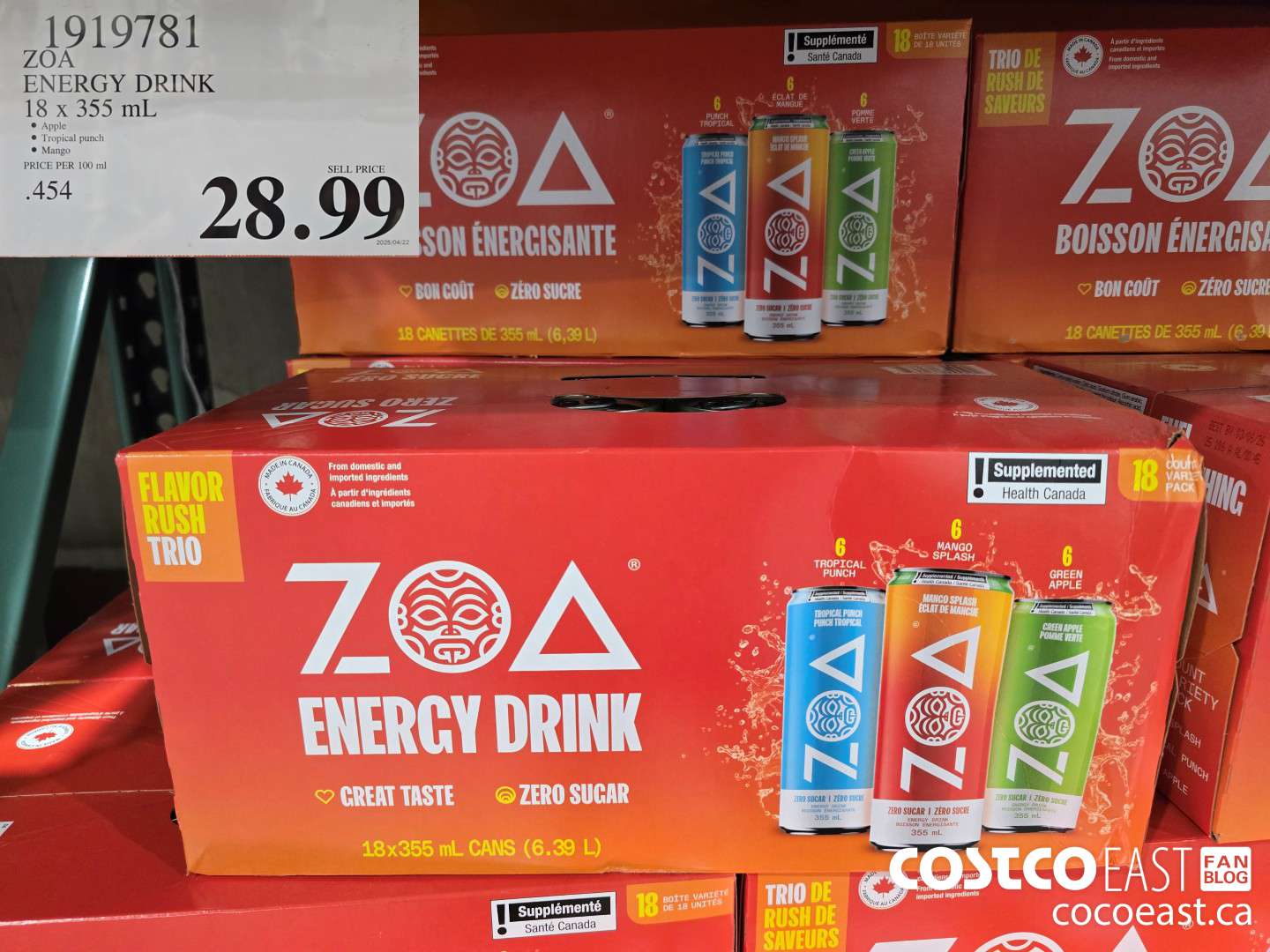 1919781 ZOA ENERGY DRINK 18 X 355 ML $28.99