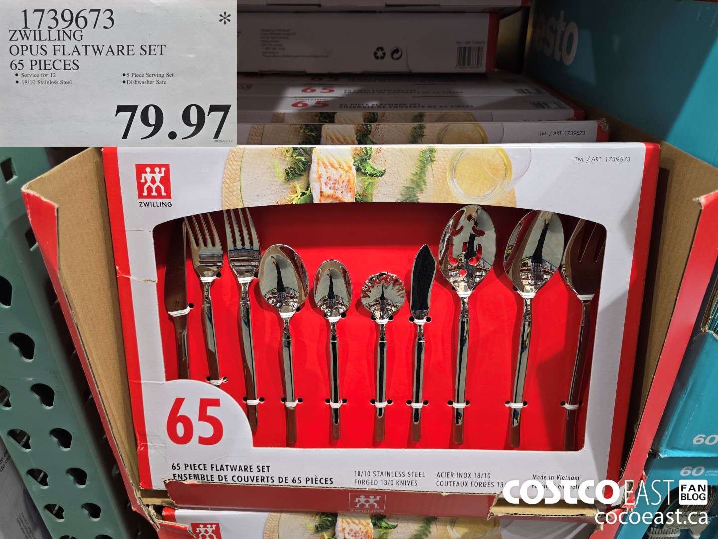 1739673 ZWILLING OPUS FLATWARE SET 65 PIECES $79.97