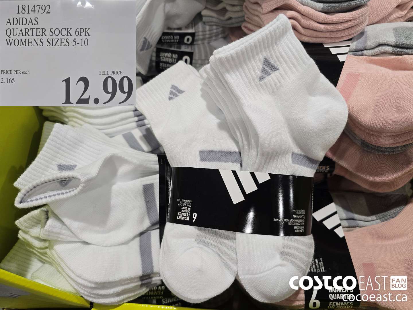 1814792 ADIDAS QUARTER SOCK 6PK WOMENS SIZES 5-10 $12.99