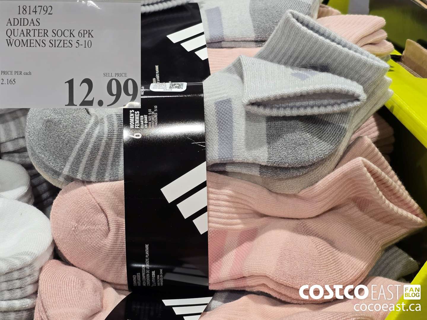 1814792 ADIDAS QUARTER SOCK 6PK WOMENS SIZES 5-10 $12.99