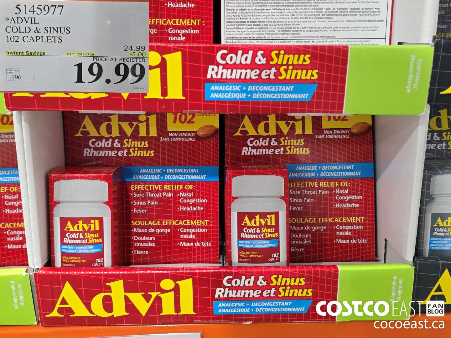 5145977 ADVIL COLD & SINUS 102 CAPLETS ($5.0 INSTANT SAVINGS EXPIRES ON 2025-07-06) $19.99