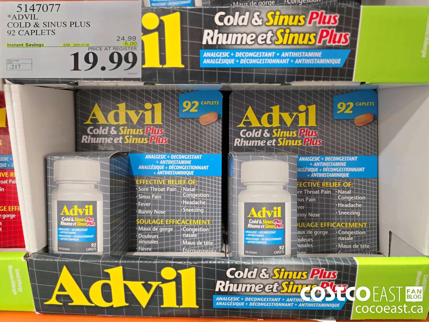 5147077 ADVIL COLD & SINUS PLUS 92 CAPLETS ($5.00 INSTANT SAVINGS EXPIRES ON 2025-07-06) $19.99