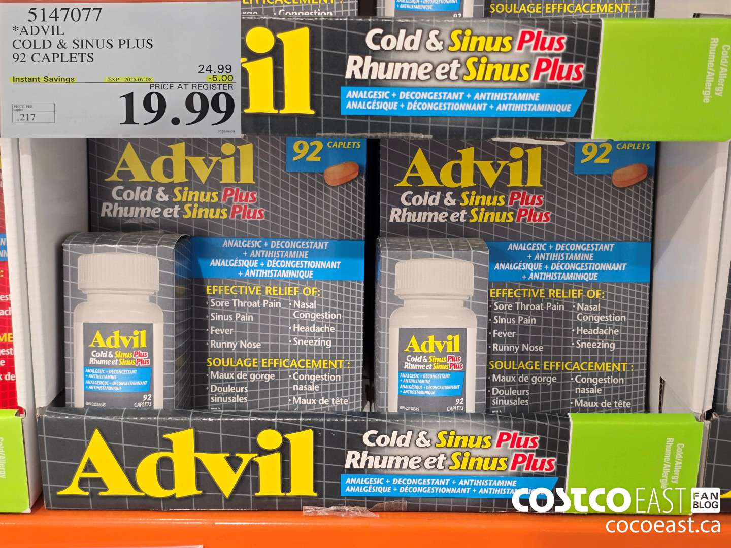 5147077 ADVIL COLD & SINUS PLUS 92 CAPLETS ($5.00 INSTANT SAVINGS EXPIRES ON 2025-07-06) $19.99