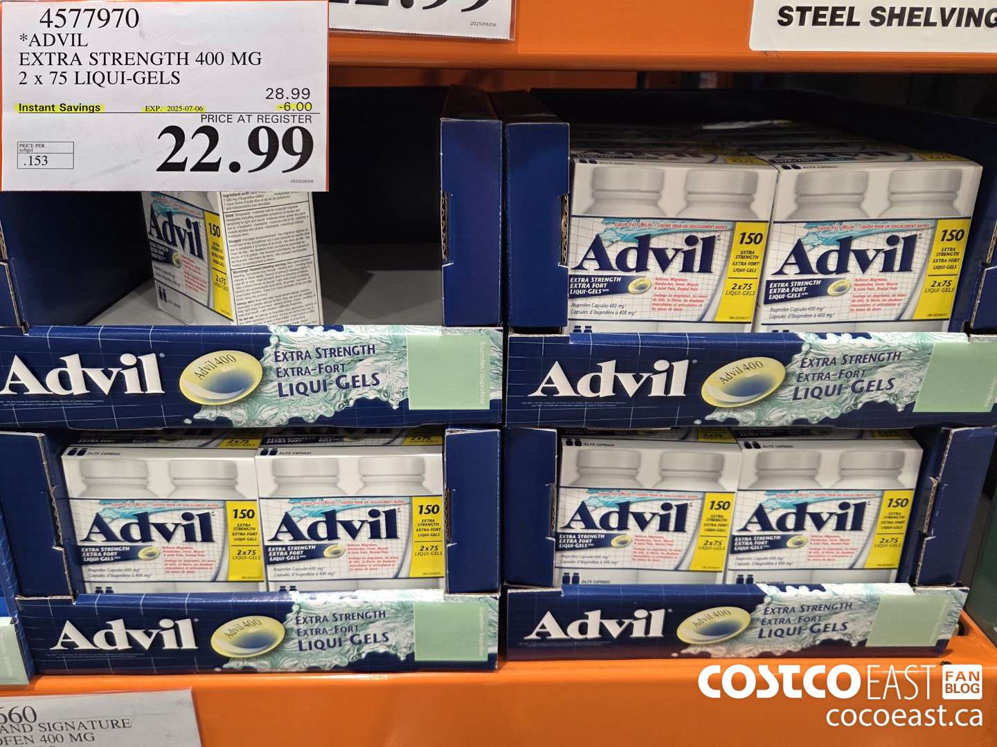 4577970 ADVIL EXTRA STRENGTH 400 MG 2 X 75 LIQUI-GELS ($6.00 INSTANT SAVINGS EXPIRES ON 2025-07-06) $22.99