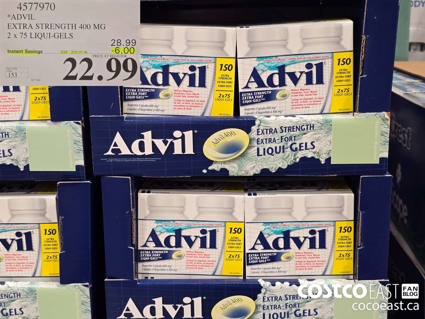 4577970 ADVIL EXTRA STRENGTH 400 MG 2 X 75 LIQUI-GELS ($6.00 INSTANT SAVINGS EXPIRES ON 2025-07-06) $22.99