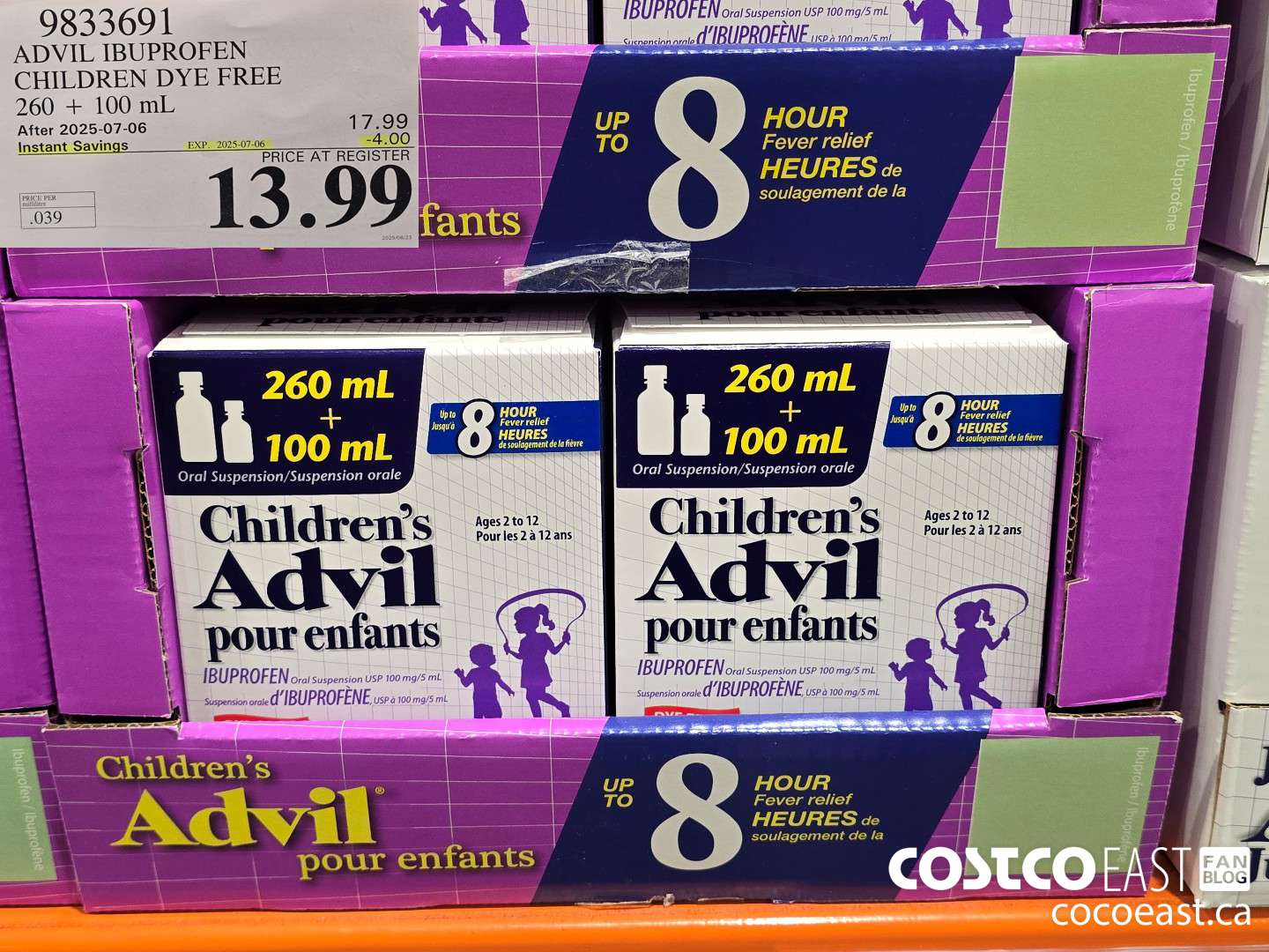 9833691 ADVIL IBUPROFEN CHILDREN DYE FREE 260 + 100ML ($4.00 INSTANT SAVINGS EXPIRES ON 2025-07-06) $13.99