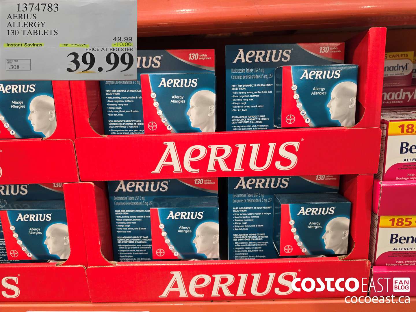 1374783 AERIUS ALLERGY 130 TABLETS ($10.00 INSTANT SAVINGS EXPIRES ON 2025-06-22) $39.99